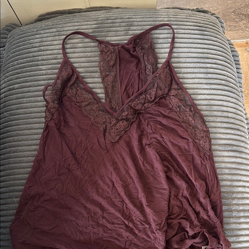 Elegant Lace Trim Burgundy Chemise